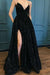 Spaghetti Straps Sequin Prom With Split Black Long Evening Dress - Prom Dresses