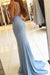 Spaghetti Straps Sky Blue Deep V-neck Sleeveless Prom with Slit Long Formal Dress - Prom Dresses