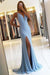 Spaghetti Straps Sky Blue Deep V-neck Sleeveless Prom with Slit Long Formal Dress - Prom Dresses