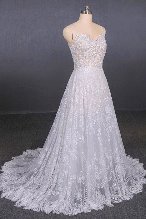 Spaghetti Straps Sweetheart Lace Wedding Dress - Wedding Dresses