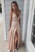 Spaghetti Straps V Neck Slit with Beading Beaded Prom Gown Party Dress - Prom Dresses