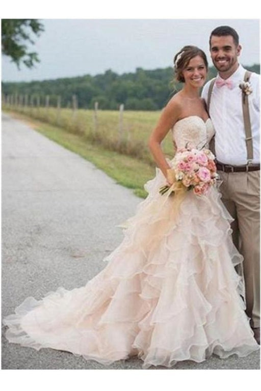Spaghetti Straps White Lace Chiffon Beach Wedding Dresss - Wedding Dresses