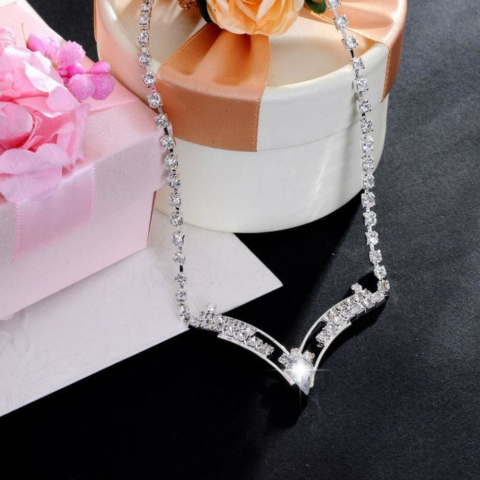 Sparkling V Shaped Rhinestone Bridal Jewelry Sets | Bridelily - jewelry sets