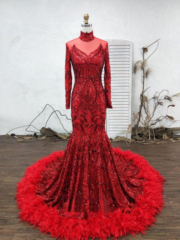 Long Sparkly Sequin Red Mermaid Prom Dress Cheap - Bridelily Long Sparkly Sequin Red Mermaid Prom Dress Cheap - Bridelily