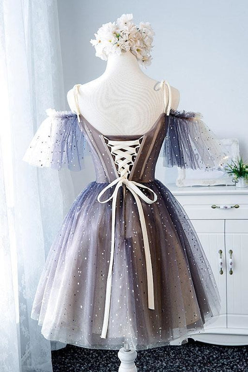 Sparkly Off the Shoulder Homecoming with Sleeves Unique Tulle Short Dress - Prom Dresses