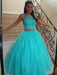 y Round Neck Two Pieces Lace Beading Long Prom Dresses, Two Pieces Lace Ball Gown, Formal Dresses