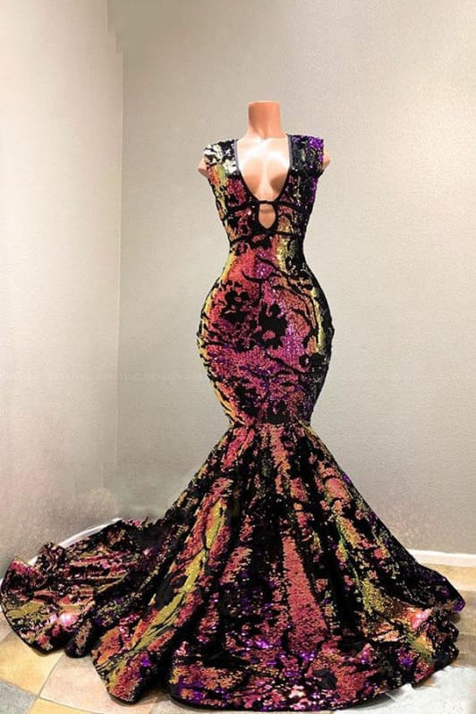 Plus Size Luxurious Sparkle V-neck Sequin Mermaid Evening Gowns JTE255 main image 0
