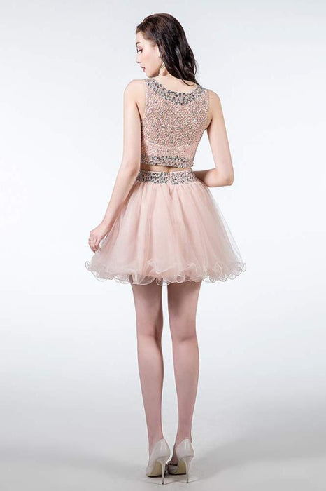 Sparkly Two Piece Homecoming Dresses Short Beaded Tulle Prom Gowns with Sequins - Prom Dresses