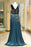 Sparkly V Neck Long Satin Prom with Sequin Belt Beading Evening Dress - Prom Dresses