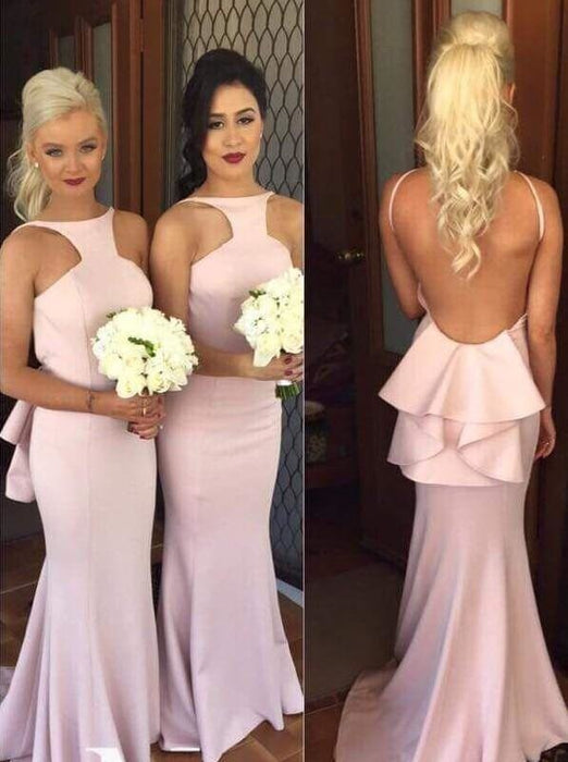 Special Mermaid Long Pink Opne Back Bridesmaid Dress - Bridesmaid Dresses