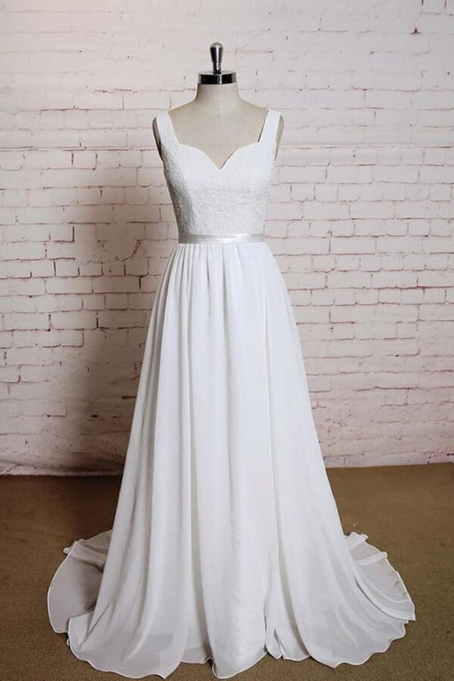 Square Neck Lace Chiffon A-line Wedding Dress - Wedding Dresses