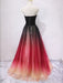Strapless A Line V Neck Open Back Ombre Long Prom Dresses, Long Ombre Formal Graduation Evening Dresses