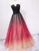 Strapless A Line V Neck Open Back Ombre Long Prom Dresses, Long Ombre Formal Graduation Evening Dresses