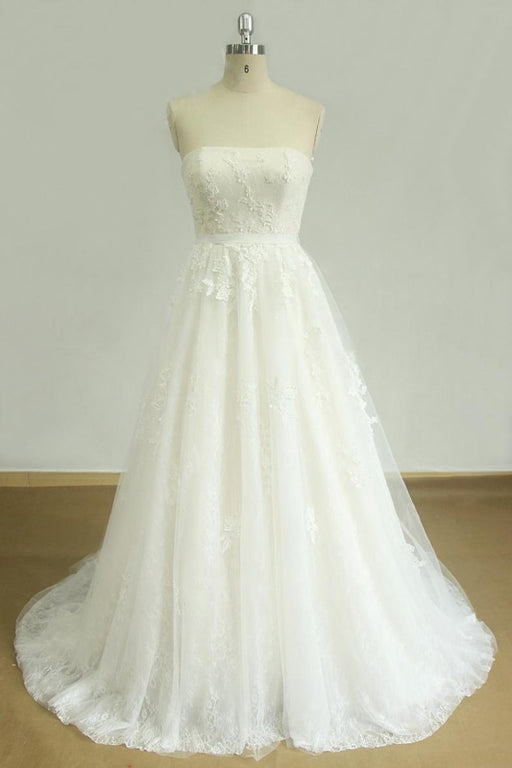 Strapless Appliques Tulle A-line Wedding Dress - Wedding Dresses