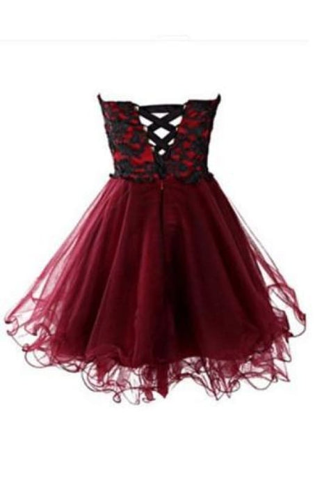Strapless Burgundy Cute Homecoming Gown Short Prom Mini Dress - Prom Dresses