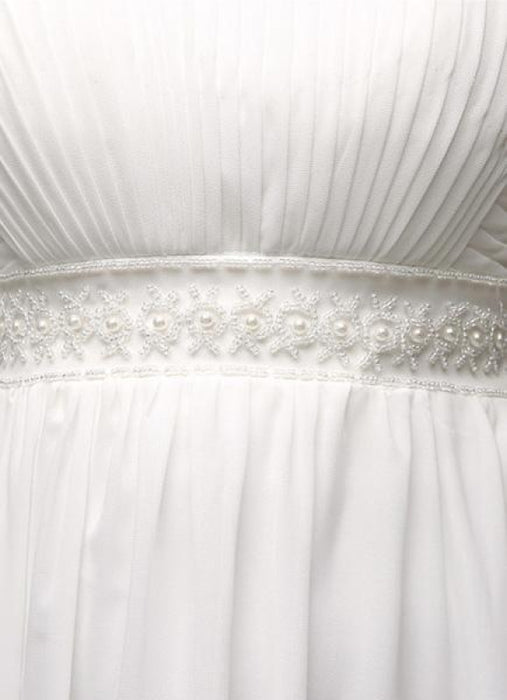 Strapless Chiffon A-Line Empire Waist Wedding Gown With Pearl Belt Bridelily Strapless Chiffon A-Line Empire Waist Wedding Gown With Pearl Belt Bridelily