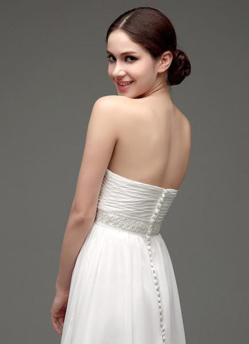 Strapless Chiffon A-Line Empire Waist Wedding Gown With Pearl Belt Bridelily Strapless Chiffon A-Line Empire Waist Wedding Gown With Pearl Belt Bridelily