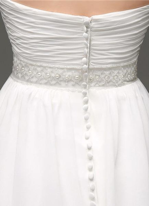 Strapless Chiffon A-Line Empire Waist Wedding Gown With Pearl Belt