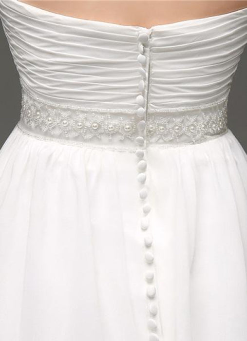 Strapless Chiffon A-Line Empire Waist Wedding Gown With Pearl Belt Bridelily Strapless Chiffon A-Line Empire Waist Wedding Gown With Pearl Belt Bridelily