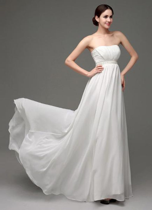 Strapless Chiffon A-Line Empire Waist Wedding Gown With Pearl Belt Bridelily Strapless Chiffon A-Line Empire Waist Wedding Gown With Pearl Belt Bridelily