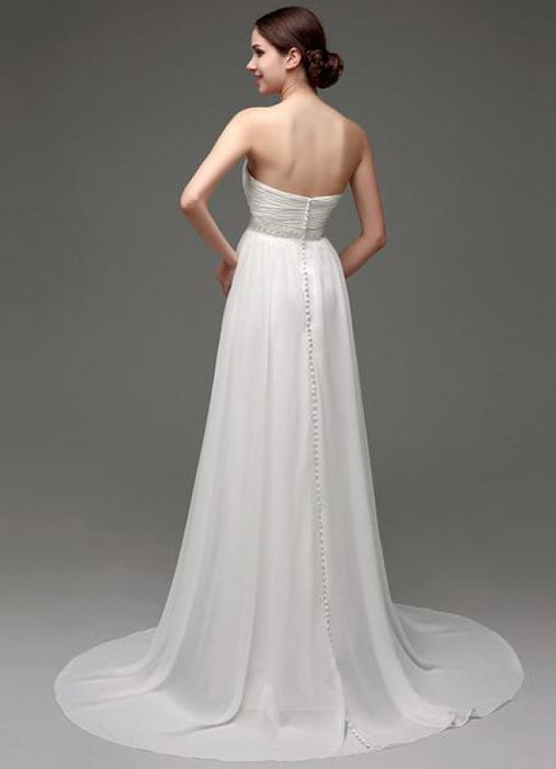 Strapless Chiffon A-Line Empire Waist Wedding Gown With Pearl Belt Bridelily Strapless Chiffon A-Line Empire Waist Wedding Gown With Pearl Belt Bridelily