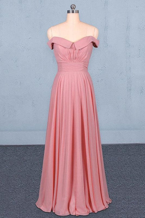 Strapless Floor Length Chiffon Pink Prom Simple A Line Bridesmaid Dress - Prom Dresses