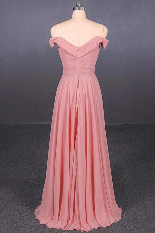 Strapless Floor Length Chiffon Pink Prom Simple A Line Bridesmaid Dress - Prom Dresses