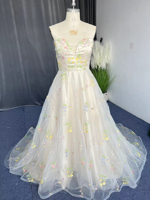 Strapless Floral Long Prom Dress Floral Formal Evening Dress for Women - Dress