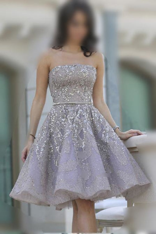 Strapless Gorgeous A-line Homecoming with Belt Sparkle Short Prom Gown - Prom Dresses