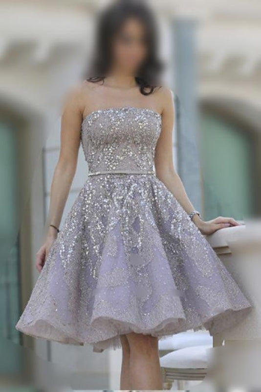 Strapless Gorgeous A-line Homecoming with Belt Sparkle Short Prom Gown - Prom Dresses