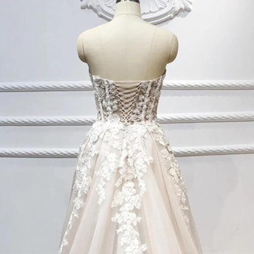Strapless Lace-up Beaded Appliques A-line Wedding Dress - Wedding Dresses