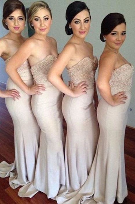 Strapless Long Beaded Sweetheart Bridesmaid Dresses Sexy Prom Dress - Prom Dresses