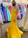 Strapless Mermaid Yellow Satin Long Prom Dresses, Mermaid Yellow Formal Graduation Evening Dresses 