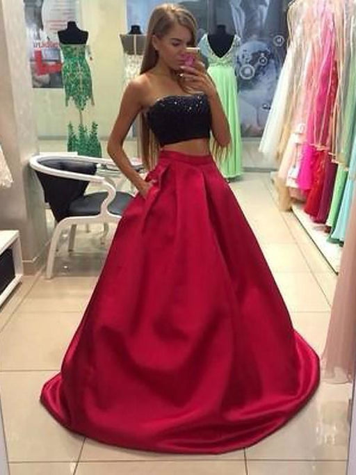 Strapless Sleeveless Tulle Floor-Length With Beading Two Piece Dresses - Prom Dresses