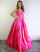 Strapless Sweetheart Neck Hot Pink Long Prom Dresses, Hot Pink Satin Long Formal Evening Dresses