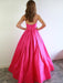 Strapless Sweetheart Neck Hot Pink Long Prom Dresses, Hot Pink Satin Long Formal Evening Dresses