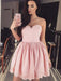Strapless Sweetheart Neck Pink Lace Prom Dresses, Short Pink Homecoming Dresses, Pink Lace Formal Evening Dresses 