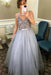 Straps V Neck Tulle Dress for Prom Beading Long Formal Dresses - Prom Dresses