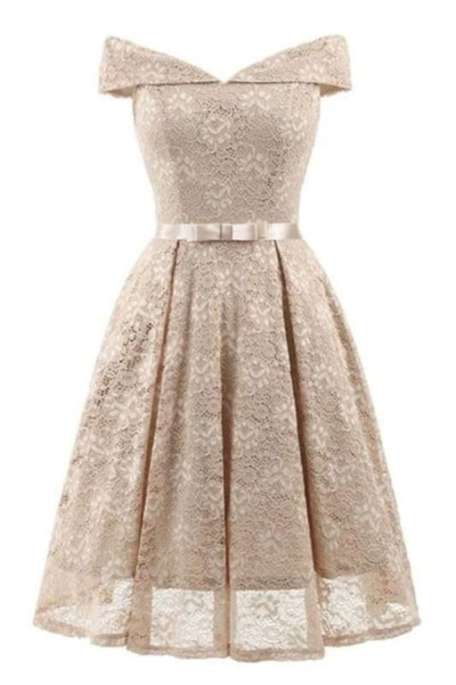 Street Elegant White Floral Lace Women Midi Dress - Beige / S - lace dresses