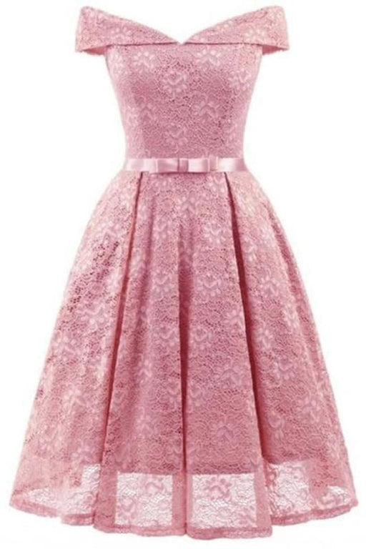 Street Elegant White Floral Lace Women Midi Dress - Pink / S - lace dresses