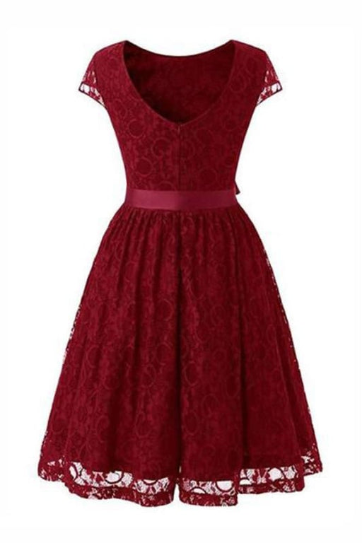 Street Floral Lace Dress Women Elegant Short Party Dress - Burgundy / S - lace dresses