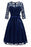 Street Floral Lace Pleated O-Neck Elegant Party Dresses - Navy Blue / S - lace dresses