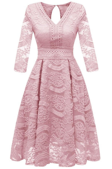Street Lace 3/4 Sleeves Pink Flower Party Ball Gown - Sky blue / S - lace dresses
