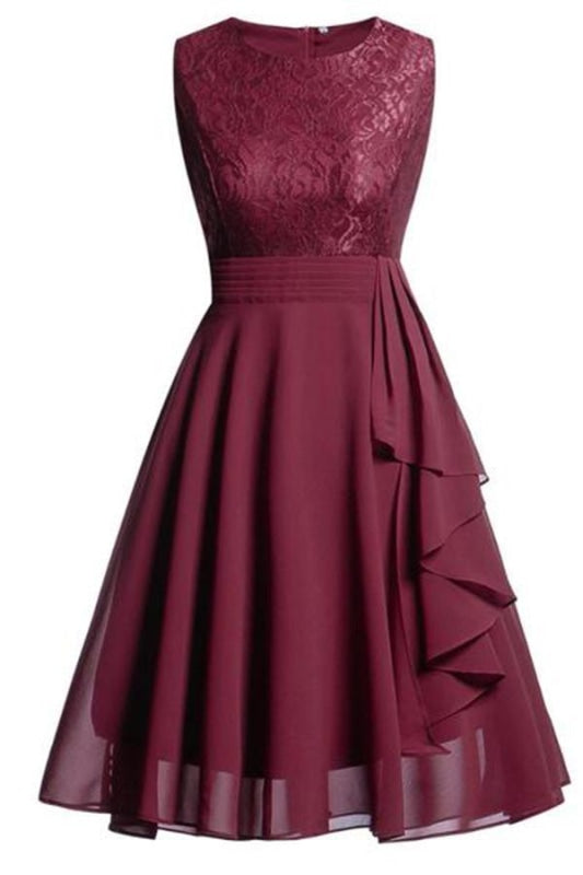 Street Lace Dresses Pink Party A-Line Dress - burgundy dress / S - lace dresses