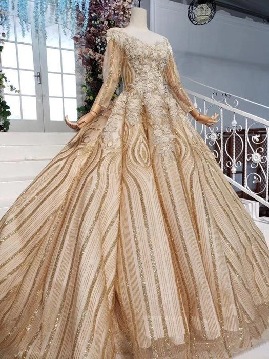 Stunning Ball Gown Sleeves Prom Dress Pretty Long Sleeve Quinceanera Dresses - Prom Dresses