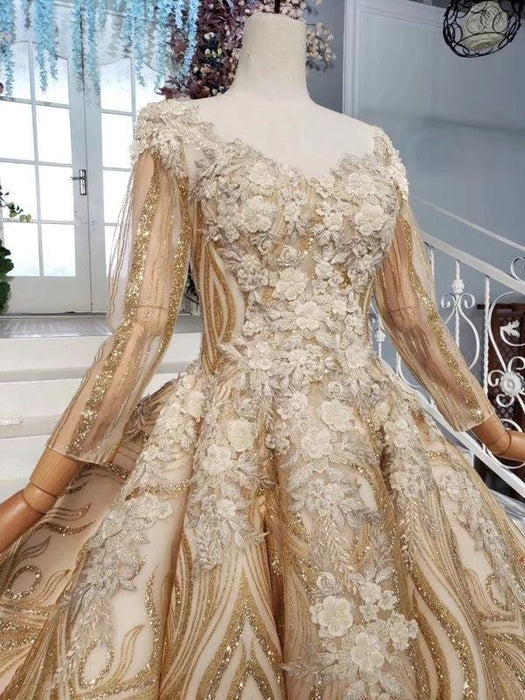 Stunning Ball Gown Sleeves Prom Dress Pretty Long Sleeve Quinceanera Dresses - Prom Dresses