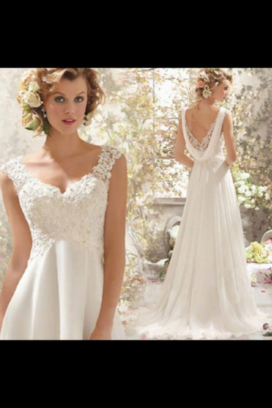 Stunning Empire Waist V-neck Backless A-line Wedding Dress — Bridelily