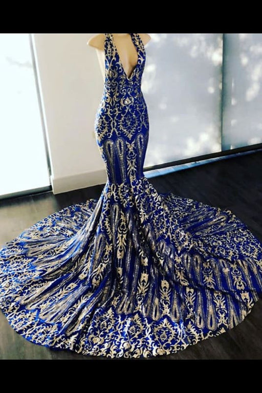 Stunning Glitter Deep V-neck Sleeveless Mermaid Prom Dresses - Prom Dresses