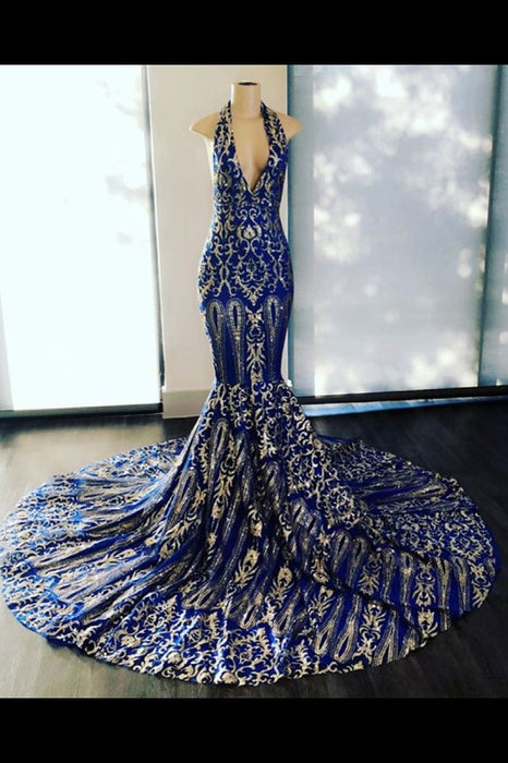 Stunning Glitter Deep V-neck Sleeveless Mermaid Prom Dresses - Prom Dresses