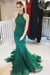 Stunning Halter Green Prom Dress with Beading Mermaid Tulle Evening Gown - Prom Dresses